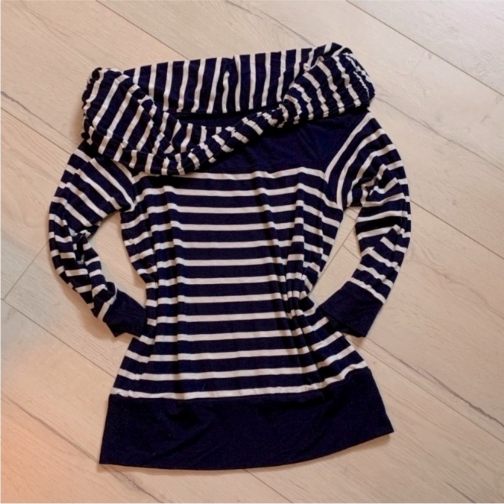 Anthropologie Navy and White Striped Cowl Neck Sweater size M